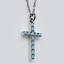 Χειροποίητος ασημένιος σταυρός 925ο με αλυσίδα και κορδόνι σε ασημί επιμετάλλωση με τιρκουάζ IJ-090058A Εικόνα 2