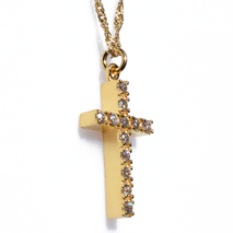 Χειροποίητος ασημένιος σταυρός 925ο με αλυσίδα και κορδόνι σε χρυσή επιμετάλλωση με ζιργκόν IJ-090058B Εικόνα 2
