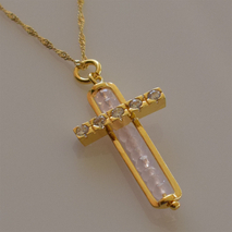 Handmade sterling silver cross 925o with silver chain and cord with gold plating and crystals and zirconia IJ-090062B Image 3 in natural environment without special lighting