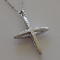 Handmade sterling silver cross 925o with silver chain and cord with mat platinum plating IJ-090063D Image 3 in natural environment without special lighting