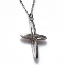 Handmade sterling silver cross 925o with silver chain and cord with mat platinum plating and zirconia IJ-090064D Image 2