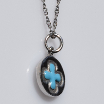 Handmade sterling silver cross 925o with silver chain and cord with platinum plating and light blue enamel IJ-090067A Image 2