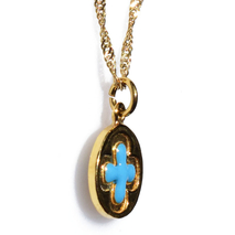 Handmade sterling silver cross 925o with silver chain and cord with gold plating and light blue enamel IJ-090067B Image 2