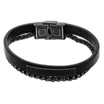 Visetti stainless steel bracelet DI-BR040B with black plating and genuine black leather