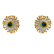 Χειροποίητα ασημένια σκουλαρίκια 925ο Εύρημα καρφωτά με ασημί και χρυσή επιμετάλλωση και ημιπολύτιμες πέτρες (λαμπραδορίτης) ENG-KE-2003-W