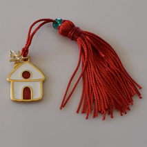 Handmade charm 2024 sweet home gold brass with tassel and crystals Gouri-2024-045 length 13 cm width 2.5 cm Image 3