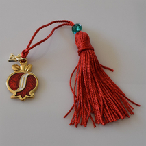 Handmade charm 2024 pomegranate gold brass with tassel and crystals Gouri-2024-046 length 13 cm width 2 cm Image 2