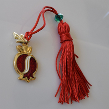 Handmade charm 2024 pomegranate gold brass with tassel and crystals Gouri-2024-046 length 13 cm width 2 cm Image 3