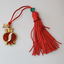 Handmade charm 2024 pomegranate gold brass with tassel and crystals Gouri-2024-046 length 13 cm width 2 cm Image 4