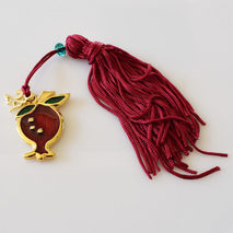 Handmade charm 2024 pomegranate gold brass with tassel and crystals Gouri-2024-053 length 13.5 cm width 2.5 cm Image 2