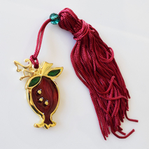 Handmade charm 2024 pomegranate gold brass with tassel and crystals Gouri-2024-053 length 13.5 cm width 2.5 cm Image 3