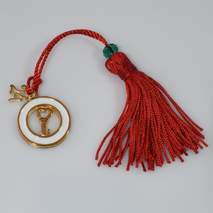 Handmade charm 2024 key heart gold brass with tassel and crystals Gouri-2024-056 length 13 cm width 2.5 cm Image 2