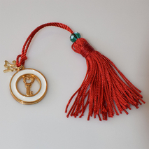 Handmade charm 2024 key heart gold brass with tassel and crystals Gouri-2024-056 length 13 cm width 2.5 cm Image 3