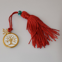 Handmade charm 2024 tree of life gold brass with tassel and crystals Gouri-2024-061 length 13 cm width 2.5 cm Image 3