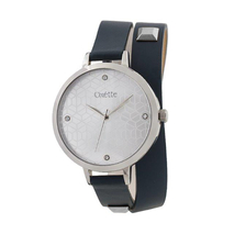 Oxette Watch 11X06-00506 with silver metallic case and double leather strap