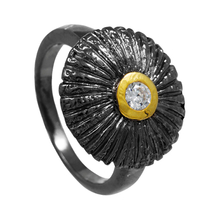 Handmade sterling silver ring Evrima with black and gold plating and precious stones (zirconia) ENG-KR-1927-BG