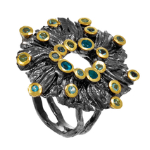 Handmade sterling silver ring Evrima with black and gold plating and precious stones (zirconia) ENG-KR-2223-M
