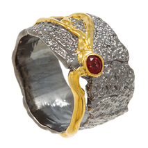 Χειροποίητο ασημένιο δαχτυλίδι 925ο Εύρημα με μαύρη και χρυσή επιμετάλλωση και ημιπολύτιμες πέτρες (ζιργκόν) ENG-TR-115