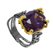 Handmade sterling silver ring Evrima with black and gold plating and precious stones (amethyst) ENG-TR-2202-AM