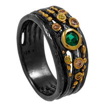 Χειροποίητο ασημένιο δαχτυλίδι 925ο Εύρημα με μαύρη και χρυσή επιμετάλλωση και ημιπολύτιμες πέτρες (ζιργκόν) ENG-TR-2216