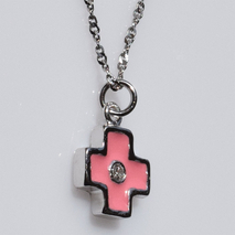 Handmade sterling silver cross 925o with silver chain and cord with silver plating and pink enamel and zirconia IJ-090072E Image 2