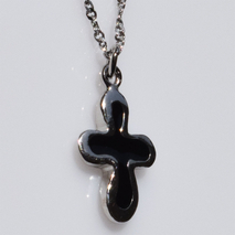 Handmade sterling silver cross 925o with silver chain and cord with silver plating and black enamel IJ-090074A Image 2