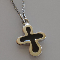 Handmade sterling silver cross 925o with silver chain and cord with silver plating and black enamel IJ-090074A Image 3 in natural environment without special lighting