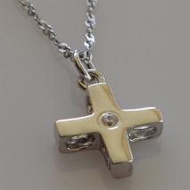 Handmade sterling silver cross 925o with silver chain and cord with silver plating and zirconia IJ-090079A Image 3 in natural environment without special lighting
