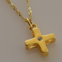 Handmade sterling silver cross 925o with silver chain and cord with gold plating and zirconia IJ-090079B Image 3 in natural environment without special lighting