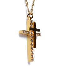 Handmade sterling silver double cross 925o with silver chain and cord with gold plating and zirconia IJ-090081B Image 2