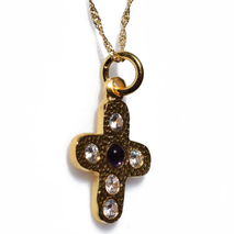 Handmade sterling silver cross 925o with silver chain and cord with gold plating and crystals and zirconia IJ-090083B Image 2