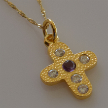 Handmade sterling silver cross 925o with silver chain and cord with gold plating and crystals and zirconia IJ-090083B Image 3 in natural environment without special lighting
