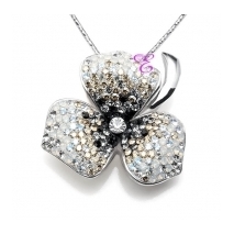 Loisir Sterling Silver Brooch with Platinum Plating and Precious Stones (Quartz Crystals). Product Code : [06L01-00395]