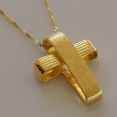 Handmade sterling silver cross 925o with silver chain and cord with mat gold plating IJ-090001E Image 3 in natural environment without special lighting