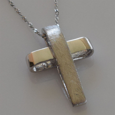 Handmade sterling silver cross 925o with silver chain and cord with mat platinum plating IJ-090003A Image 3 in natural environment without special lighting