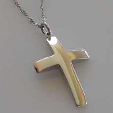 Handmade sterling silver cross 925o with silver chain and cord with platinum plating IJ-090008A Image 3 in natural environment without special lighting