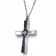 Handmade sterling silver cross 925o with silver chain and cord with mat platinum plating IJ-090009A Image 2