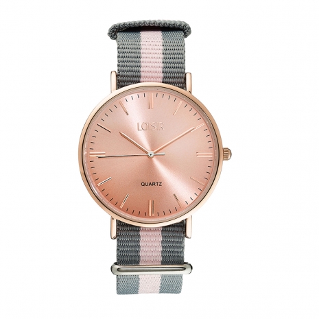 Loisir Stainless Steel Watch with rose gold frame and strap. [11L65-00083] Strap 2