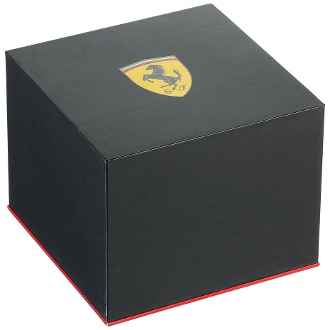 Ferrari Ρολόι από ανοξείδωτο ατσάλι με μαύρο δερμάτινο λουράκι 0830275 κουτί