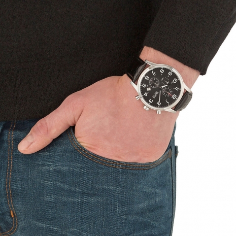 Hugo Boss Ρολόι από ανοξείδωτο ατσάλι με μαύρο δερμάτινο λουράκι 1512448 εικόνα 3