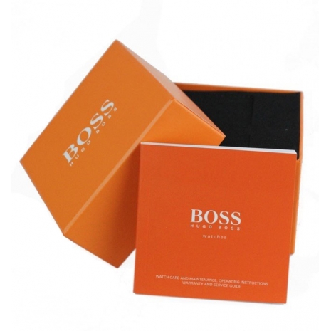 Hugo Boss Orange Ρολόι από ανοξείδωτο ατσάλι με μαύρο-πορτοκαλί δερμάτινο λουράκι 1513214 κουτί