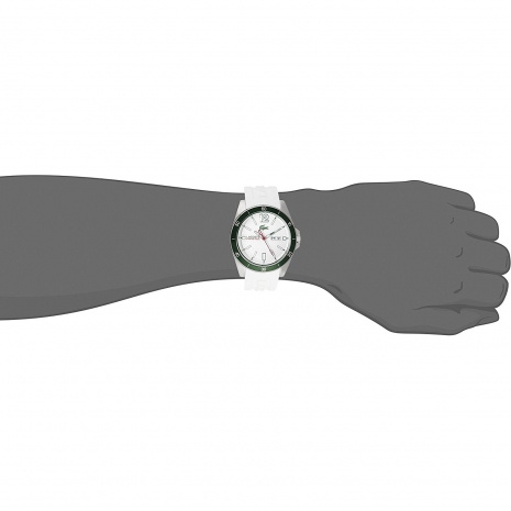 Lacoste Watch with stainless steel and white rubber strap 2010802 on hand