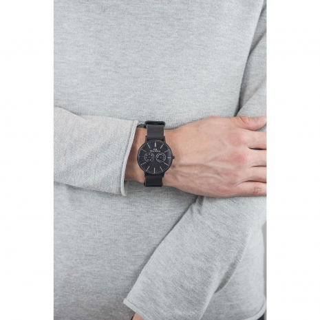 Harry Williams ρολόι από μαύρο ανοξείδωτο ατσάλι με μαύρο δερμάτινο λουράκι HW-2402J/03