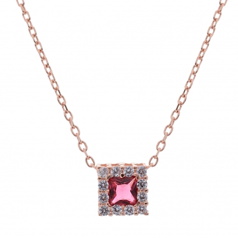 Σετ κοσμημάτων Prince Silvero (κολιέ, σκουλαρίκια και δαχτυλίδι) από ροζ επιχρυσωμένο ασήμι 925ο με ημιπολύτιμες πέτρες (ζιργκόν). JD-SE172R-R-SET κολιέ μέρος του σετ