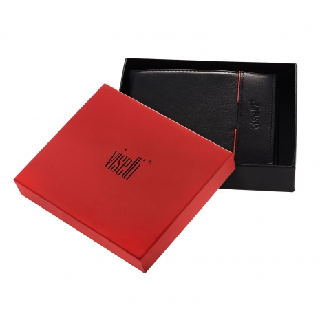 Visetti ανδρικό μαύρο κόκκινο δερμάτινο πορτοφόλι LO-WA022BR κουτί