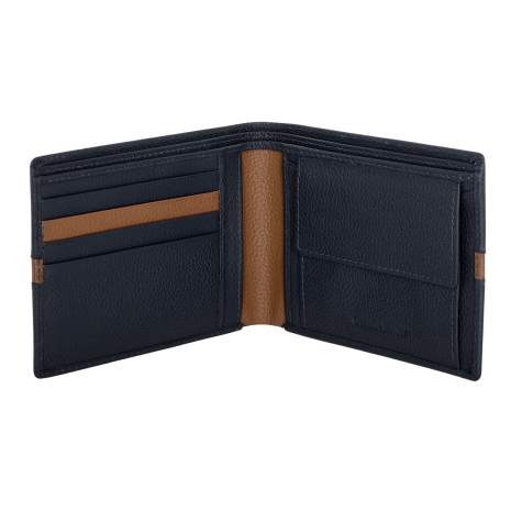 Visetti men wallet XL-WA003MC with genuine leather in blue color and brown details open