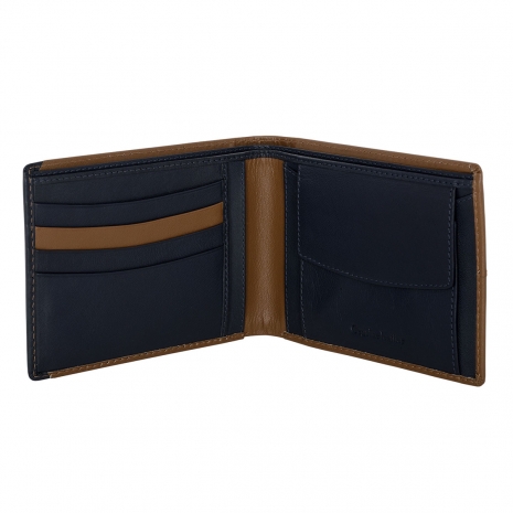 Visetti men wallet XL-WA004CM with genuine leather in brown color and blue details open