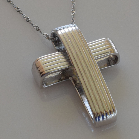 Handmade sterling silver cross 925o with silver chain and cord with platinum plating IJ-090001A Image 3 in natural environment without special lighting