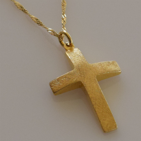 Handmade sterling silver cross 925o with silver chain and cord with mat gold plating IJ-090008E Image 3 in natural environment without special lighting