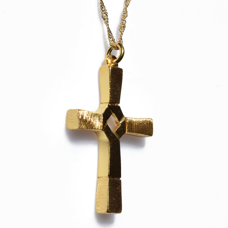 Χειροποίητος ασημένιος σταυρός 925ο με αλυσίδα και κορδόνι σε ματ χρυσή επιμετάλλωση IJ-090009B Εικόνα 2